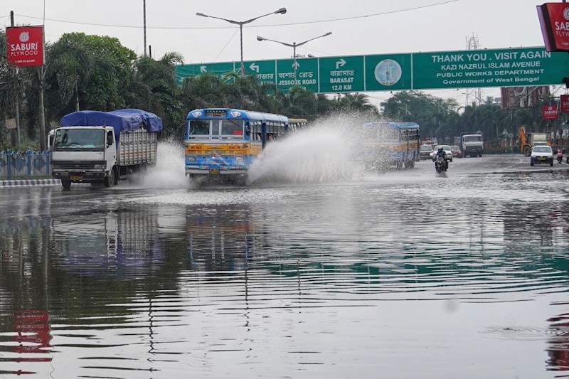 Vehicles stranded in waterlogged roads